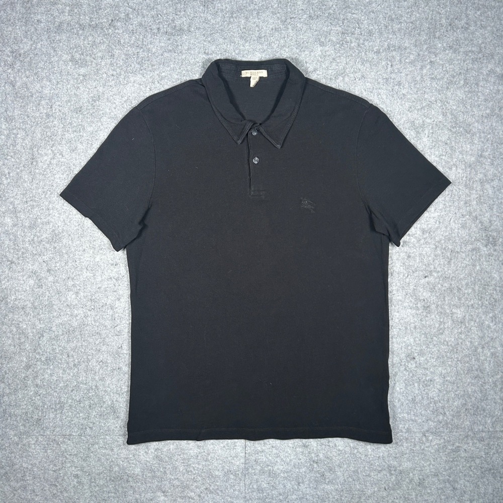 Burberry Brit Polo Shirt Mens Large Black Short Sleeve Embroidered Logo Designer
